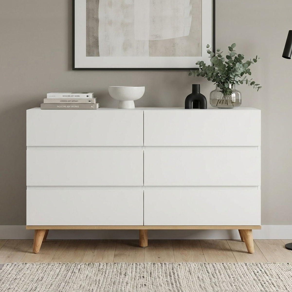 Hudson 6 Drawers Lowboy - White