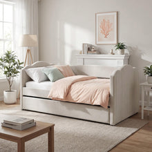 Load image into Gallery viewer, Castle Single Velvet Trundle Bed Frame - Beige