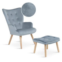 Load image into Gallery viewer, Olivia Velvet Armchair with Ottoman - Blue