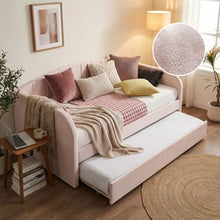 Load image into Gallery viewer, 23145-majura-single-velvet-trundle-bed-frame-pink-2603111