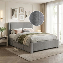Load image into Gallery viewer, Gower Double Fabric Bed Frame with 4 Drawers - Grey