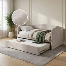 Load image into Gallery viewer, 23197-castle-single-velvet-trundle-bed-frame-beige-2603112