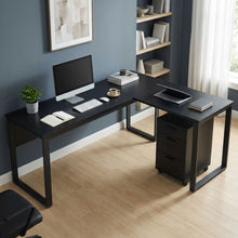 Load image into Gallery viewer, Nakia Corner Desk With Filing Cabinet Set - Black