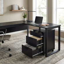 Load image into Gallery viewer, Nakia Corner Desk With Filing Cabinet Set - Black