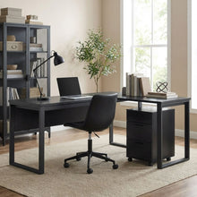 Load image into Gallery viewer, Nakia Corner Desk With Filing Cabinet Set - Black