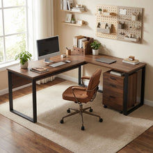 Load image into Gallery viewer, Nakia Corner Desk With Filing Cabinet Set - Walnut
