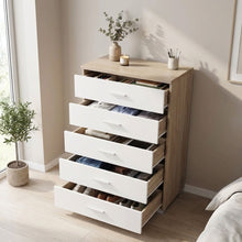 Load image into Gallery viewer, 23451-bram-tallboy-5-drawer-chest-dresser-oak-white-2604012