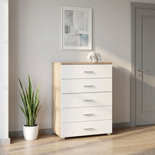 Load image into Gallery viewer, 23451-bram-tallboy-5-drawer-chest-dresser-oak-white-2604013