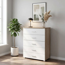 Load image into Gallery viewer, 23451-bram-tallboy-5-drawer-chest-dresser-oak-white-2604011