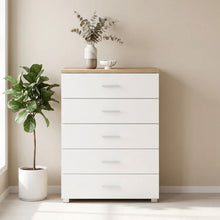 Load image into Gallery viewer, 23451-bram-tallboy-5-drawer-chest-dresser-oak-white-2604016