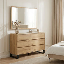 Load image into Gallery viewer, 22310-frohna-low-boy-6-drawers-chest-dresser-with-mirror-oak-2604063