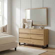 Load image into Gallery viewer, 22310-frohna-low-boy-6-drawers-chest-dresser-with-mirror-oak-2604065