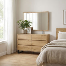 Load image into Gallery viewer, 22310-frohna-low-boy-6-drawers-chest-dresser-with-mirror-oak-2604064