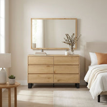 Load image into Gallery viewer, 22310-frohna-low-boy-6-drawers-chest-dresser-with-mirror-oak-2604067