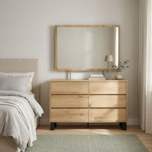 Load image into Gallery viewer, 22310-frohna-low-boy-6-drawers-chest-dresser-with-mirror-oak-2604066