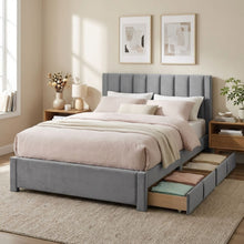 Load image into Gallery viewer, Columbia Double Fabric Bed Frame with 4 Drawers - Grey