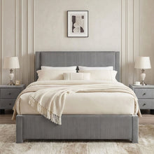 Load image into Gallery viewer, 23517-gower-queen-fabric-bed-frame-with-4-drawers-grey-2604083