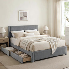 Load image into Gallery viewer, 23517-gower-queen-fabric-bed-frame-with-4-drawers-grey-2604081