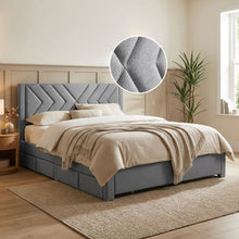 Load image into Gallery viewer, 23524-haydon-super-king-fabric-bed-frame-with-4-drawers-light-grey-2604093