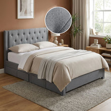 Load image into Gallery viewer, 23526-thornton-queen-fabric-bed-frame-with-4-drawers-light-grey-2604093
