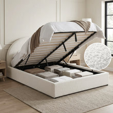 Load image into Gallery viewer, Isabella Boucle Queen Gas Lift Bed Frame - White