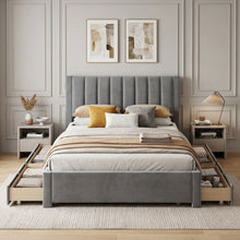 Load image into Gallery viewer, 23520-columbia-velvet-queen-bed-frame-with-4-drawers-grey-2604094