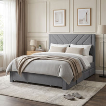 Load image into Gallery viewer, 23522-haydon-double-fabric-bed-frame-with-4-drawers-light-grey-2604091