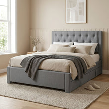 Load image into Gallery viewer, 23525-thornton-double-fabric-bed-frame-with-4-drawers-light-grey-2604091