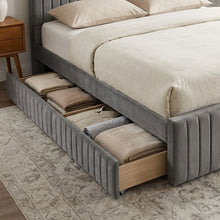 Load image into Gallery viewer, 23142-tasman-velvet-queen-with-single-trundle-bed-frame-grey-2604101