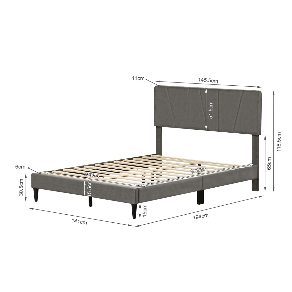 Sable Double Bed Frame - Grey