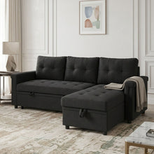 Load image into Gallery viewer, Murphy 3 Seater Sofa Bed with Storage - Black