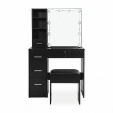 Load image into Gallery viewer, Freesia 2 Piece Dressing Table with Mirror &amp; Stool Set - Black