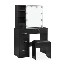 Load image into Gallery viewer, Freesia 2 Piece Dressing Table with Mirror &amp; Stool Set - Black