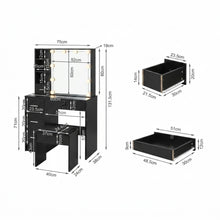 Load image into Gallery viewer, Freesia 2 Piece Dressing Table with Mirror &amp; Stool Set - Black