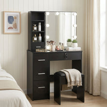 Load image into Gallery viewer, Freesia 2 Piece Dressing Table with Mirror &amp; Stool Set - Black