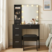Load image into Gallery viewer, Freesia 2 Piece Dressing Table with Mirror &amp; Stool Set - Black