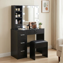 Load image into Gallery viewer, Freesia 2 Piece Dressing Table with Mirror &amp; Stool Set - Black