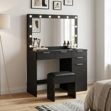 Load image into Gallery viewer, Comfrey 2 Piece Dressing Table with Mirror &amp; Stool Set - Black