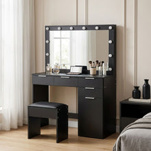 Load image into Gallery viewer, Comfrey 2 Piece Dressing Table with Mirror &amp; Stool Set - Black