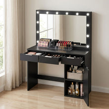 Load image into Gallery viewer, Comfrey 2 Piece Dressing Table with Mirror &amp; Stool Set - Black