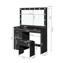 Load image into Gallery viewer, Comfrey 2 Piece Dressing Table with Mirror &amp; Stool Set - Black