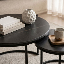 Load image into Gallery viewer, Aurelo 2pc Ceramic Coffee Table Side Table Set - Golden Black