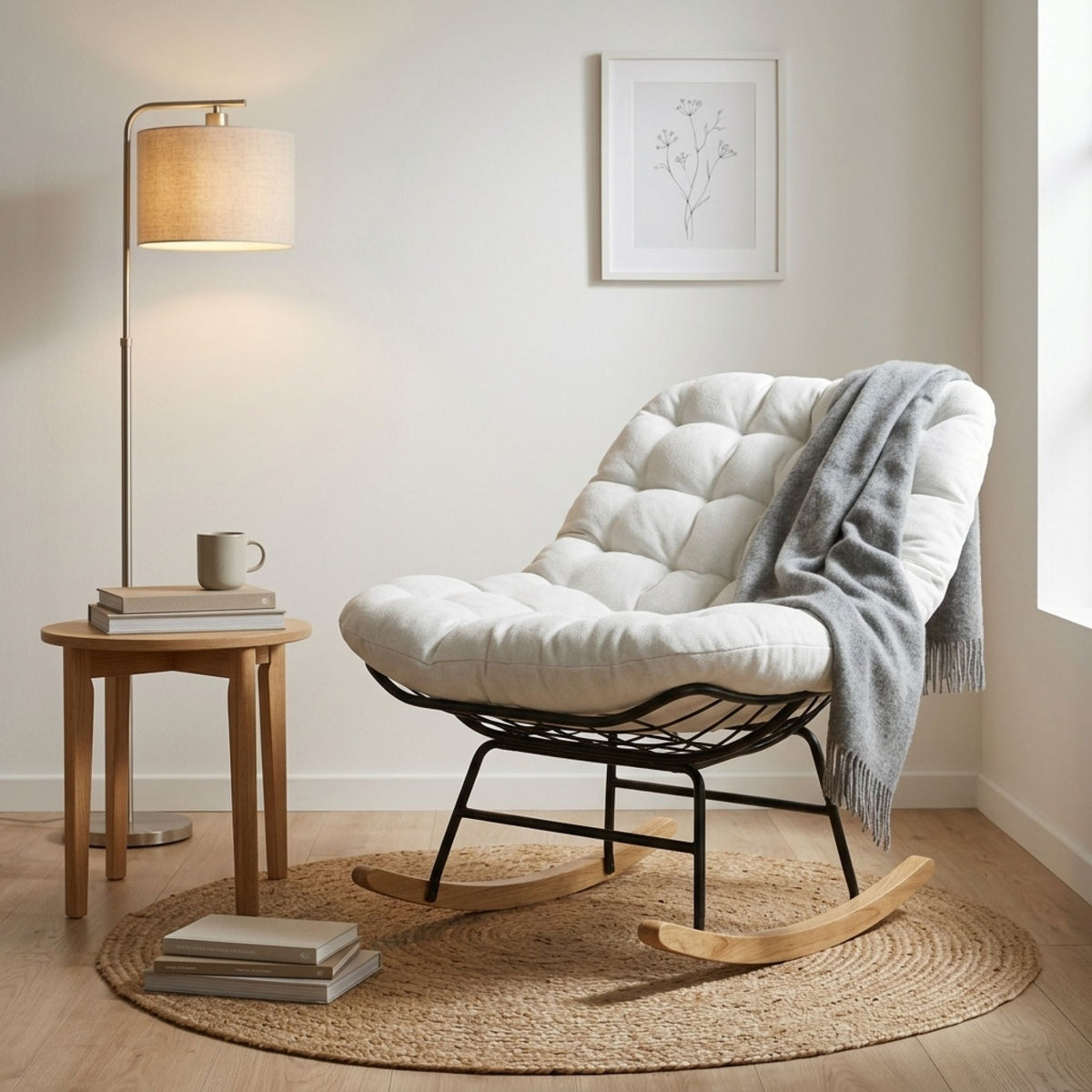 Naro Linen Rocking ArmChair - Beige