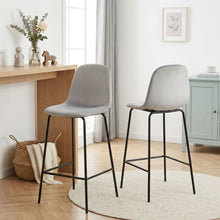 Load image into Gallery viewer, Selo Velvet Bar Stool - Set Of 2 - Light Grey (0.147m³ - 9.0kg)
