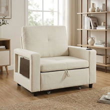Load image into Gallery viewer, Mist 1 Seater Sofa Bed With Cup Holder And Side Tray - Cream