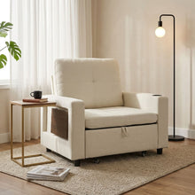 Load image into Gallery viewer, Mist 1 Seater Sofa Bed With Cup Holder And Side Tray - Cream