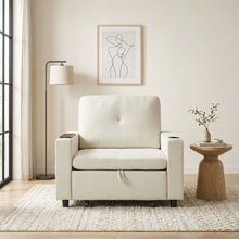 Load image into Gallery viewer, Mist 1 Seater Sofa Bed With Cup Holder And Side Tray - Cream