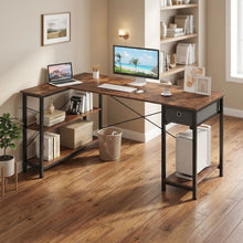 Load image into Gallery viewer, Simon Computer Corner Desk with Bookshelf - Rustic Brown