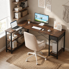 Load image into Gallery viewer, Simon Computer Corner Desk with Bookshelf - Rustic Brown