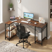 Load image into Gallery viewer, Simon Computer Corner Desk with Bookshelf - Rustic Brown